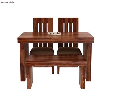 Buy Wertex Compact 4 Seater Dining Set With Bench Honey Finish Online