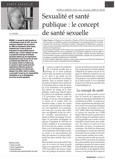 Pdf Sexualité Et Santé Publique Le Concept De Santé Sexuelle