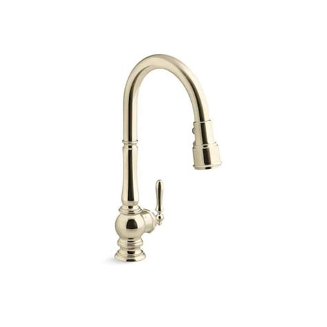 Kohler Artifacts Single Handle Pull Down Sprayer Kitchen Faucet In Vibrant French Gold 29709 Af