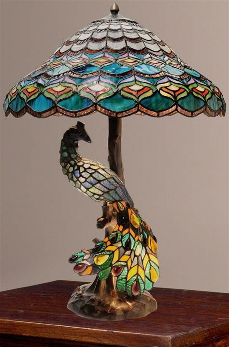 Tiffany Style Peacocks Hallow Double Lit Stained Glass Table Lamp New Stained Glass Table