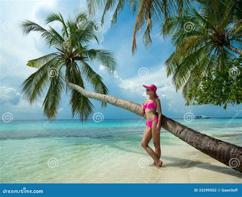 Beautiful Woman In Bikini On The Paradise Island Stock Photo Image Of