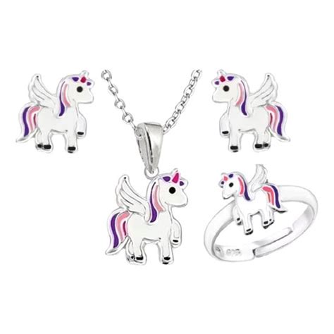 La Rosa Princesa Zilveren Set Eenhoorn Oorbellen Unicorn Ketting Met