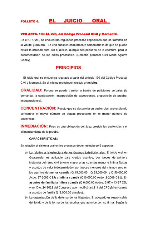 Folleto 4 El Juicio Oral Folleto 4 El Juicio Oral Ver Arts 199 Al 228 Del Código Procesal