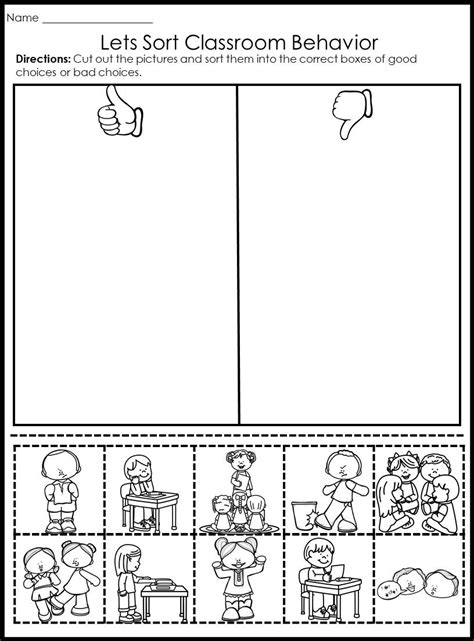 Behavior Picture Sorts Back To School Kindergarten Worksheets