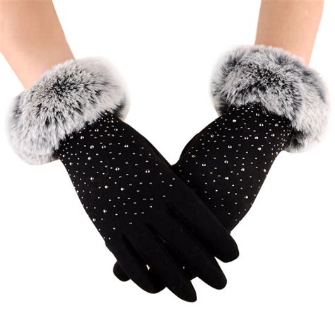 Womens Finger Gloves Thicken Winter Keep Warm Mittens Female Faux Fur Elegant Gloves Hand Warmer