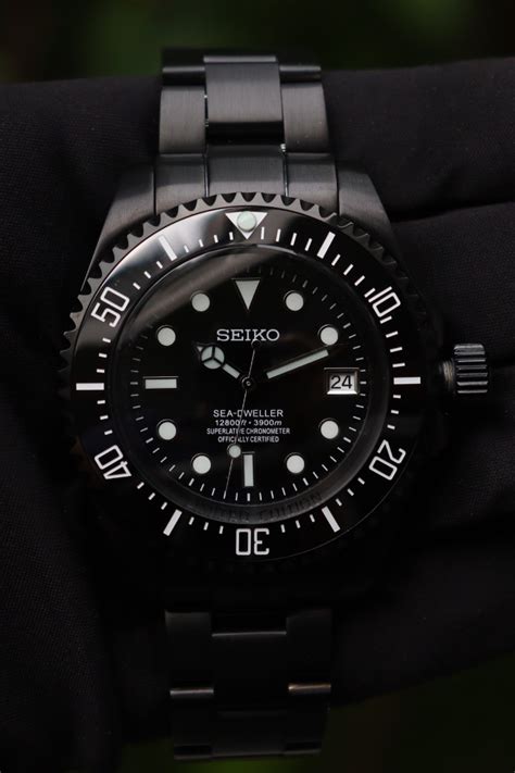 Seiko Mod Black Sea Dweller Deepsea Watch Big 43mm 44mm Submariner Men