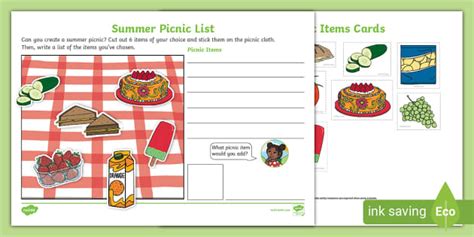 Summer Picnic Writing Activity Twinkl Teacher Made