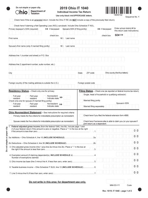 Printable State Of Ohio Tax Forms Printable Forms Free Online