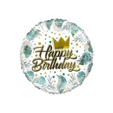 Happy Birthday Crown & Leaves Balloon