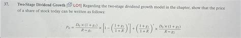 Solved Two Stage Dividend Growth L01 Regarding The Chegg