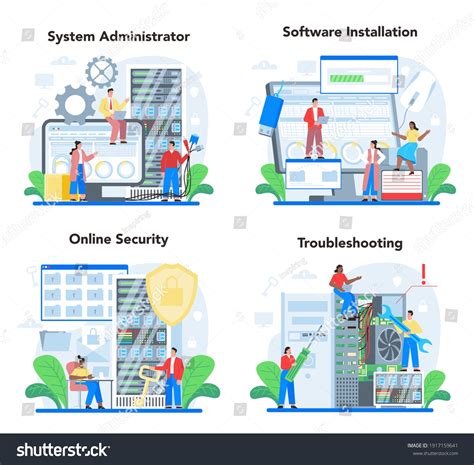 Conjunto Del Administrador Del Sistema Trabajo Vector De Stock Libre De Regalías 1917159641