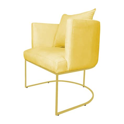 Poltrona Infinity Suede Amarelo Base Metálica Vallisa Decor