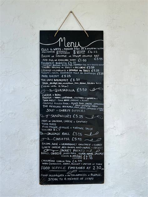 Menu At The Cafe Welland Park Market Harborough