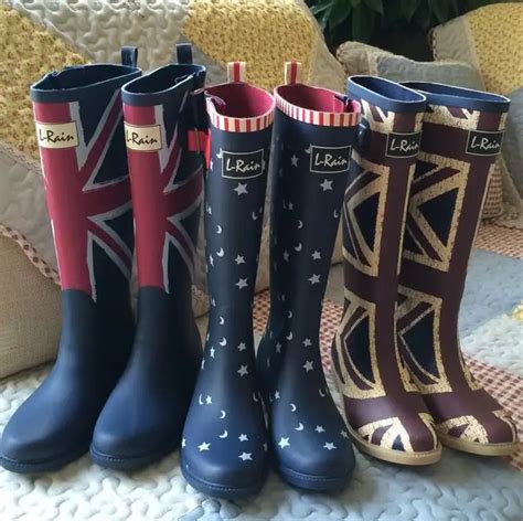 Free Shipping Rubber Rain Boots Women Knee High Flag Rainboots Water Shoes Buckle Wellies Boots