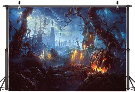 AIIKES 7x5FT Photography Backdrops Halloween Castle Terror Tree Pumpkin