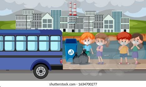 City Scene Air Pollution Many Kids Stock Vector (Royalty Free) 1634700277 | Shutterstock