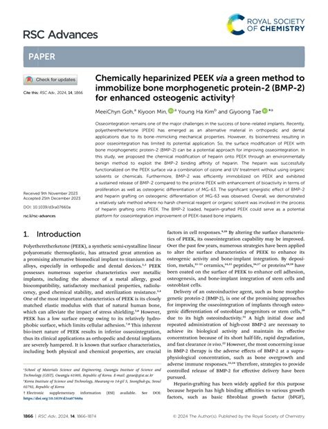 PDF Chemically Heparinized PEEK Via A Green Method To Immobilize Bone