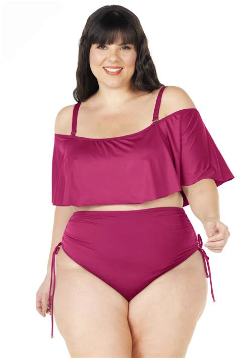 Biqu Ni Plus Size Top Ciganinha E Hot Pant Lacinho Fucsia Audaz Moda