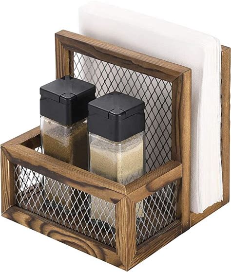 Mygift Rustic Burnt Solid Wood Farmhouse Napkin And Salt And Pepper