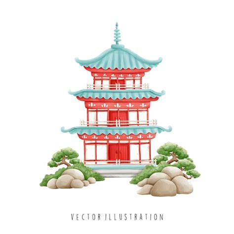 Premium Vector Japanese Pagoda Vector Illustration