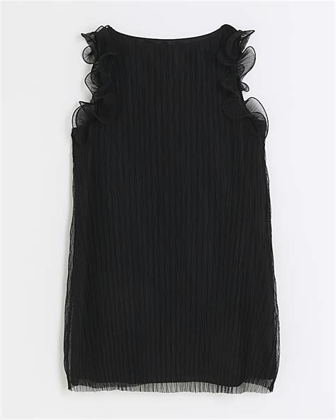 Black Ruffle Plisse Mini Dress River Island