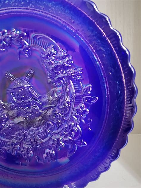 Vintage Imperial Glass Cobalt Blue Carnival Glass Windmill Plate Etsy