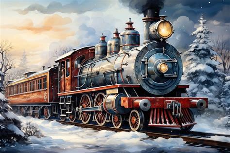 Premium AI Image | Vintage steam locomotive in winter landscape ...