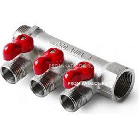 Коллектор с отсекающими кранами (плоскость) PRO AQUA 3/4, 4 х 1/2 V100 ...