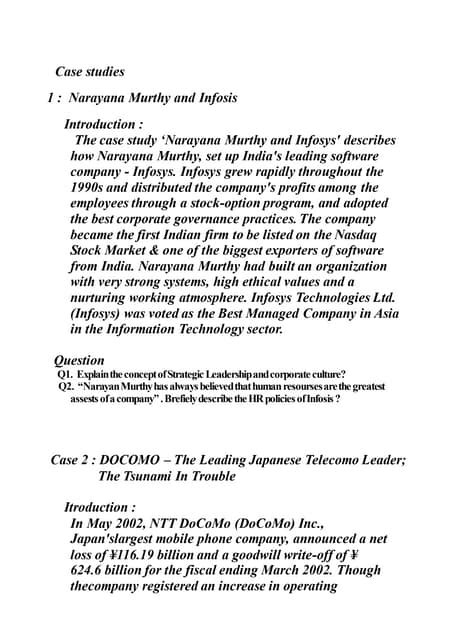 Infosys Narayana Murthy Case Study Pdf