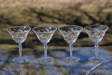 Vintage Etched Cocktail Martini Glasses Set Of 4 Unique Twisted Stem Martini Glasses Wedding