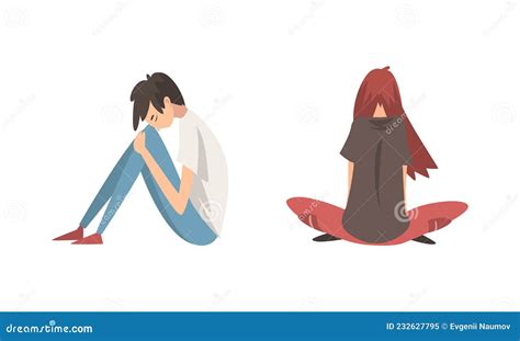 Depressed Lonely Boy Thinking Of Heartbreak D Vector Isolated