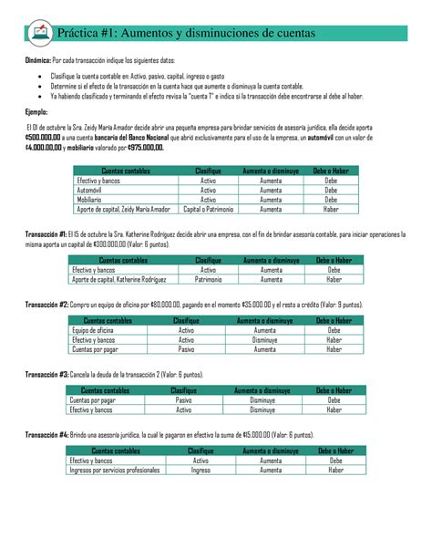Tarea 1 Práctica 1 Aumentos y disminuciones de cuentas Dinmica