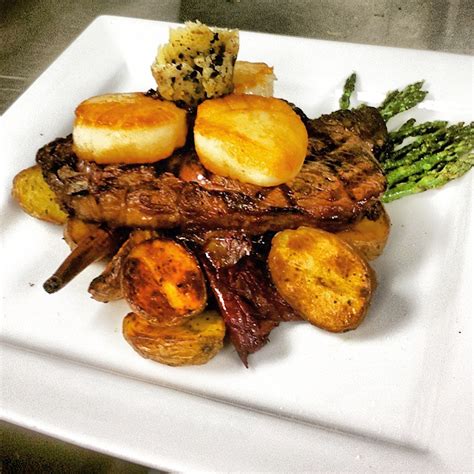 Surf N Turf Steak Scallops Cinnamon Roasted Baby Potato Asparagus