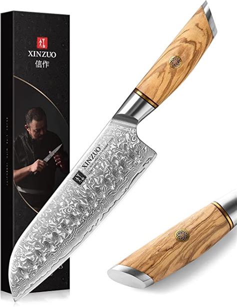 XINZUO Acier Damas 18 2cm Couteau Santoku Tranchants Couteaux De