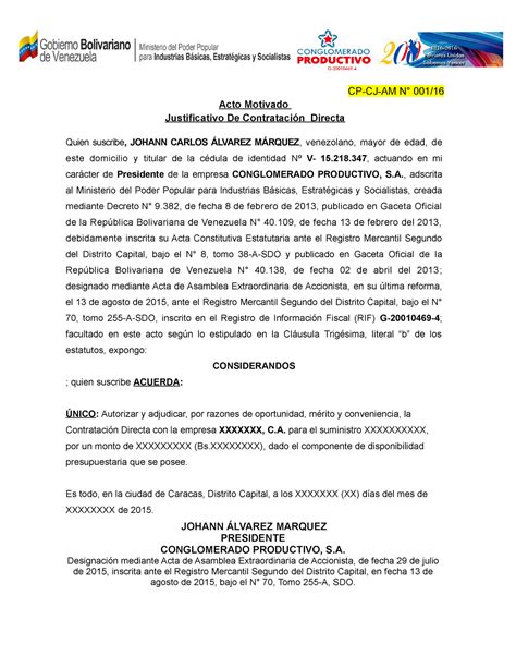 Formato De Acto Motivado CP CJ AM N 001 Acto Motivado Justificativo