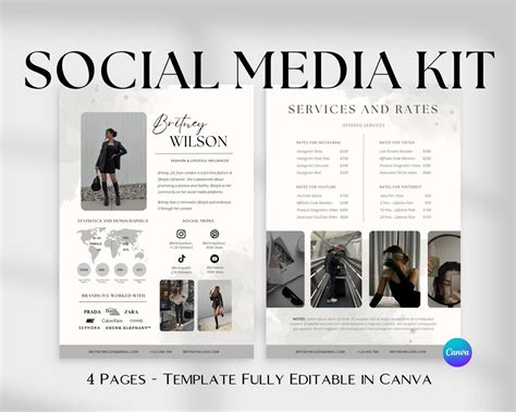 Social Media Kit Template Editable Media Kit Canva Influencer Media