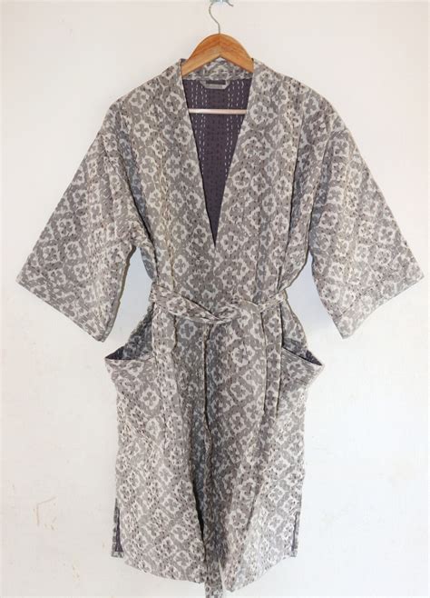 Indische Handgemachte Dabu Block Print Kantha Jacke Japanischer Kimono