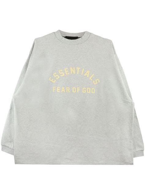 Fear Of God Essentials Logo Print Cotton Sweatshirt Grey Farfetch