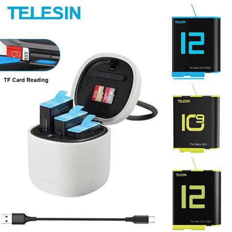 Telesin Pack Mah Battery Slots Battery Charger With Tf Card