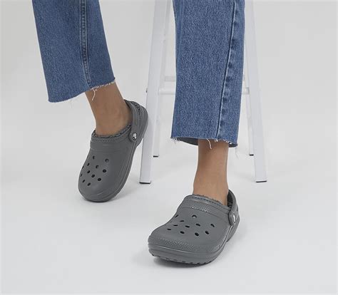 Crocs Classic Lined Clogs Slate Grey Flat Shoes For Women