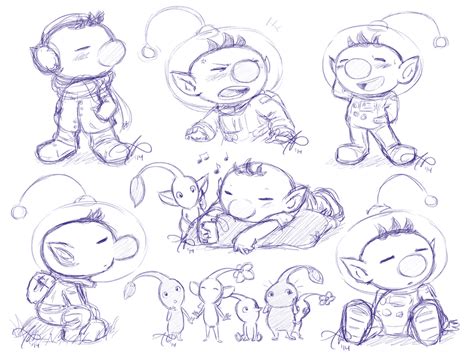 Olimar and Pikmin sketches by Rainmaker113 on DeviantArt