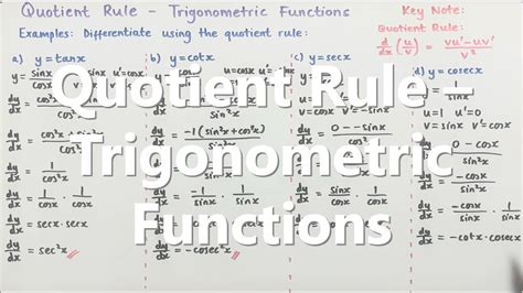 Quotient Rule Trigonometric Functions Youtube