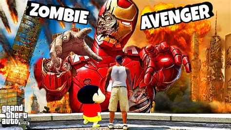 GTA 5 Shinchan And Franklin Fight With ZOMBIE IRON MAN To Save The