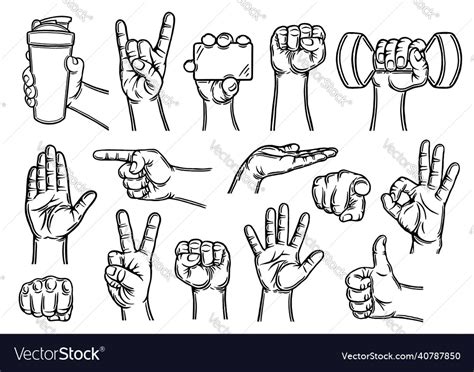 Male Hand Gestures Outline Contour Design Element Vector Image