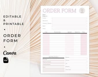 Order Form Template Printable Custom Clothing Etsy