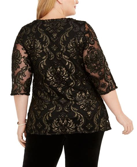 Alfani Plus Size Metallic Velvet Burnout Tie Side Top Created For Macy