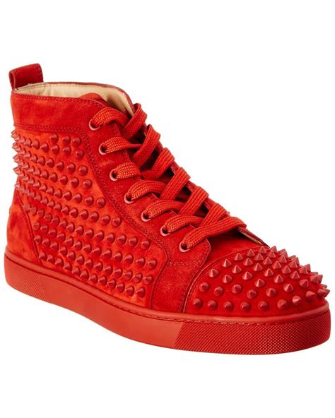 Christian Louboutin Louis Spike Suede High Top Sneaker In Red For Men