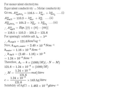 The Molar Conductivity At Infinite Dilution Of AgNO3 NaCl And NaNO3