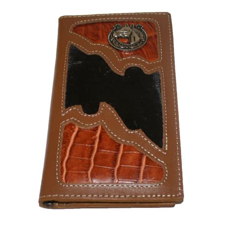 Mens Western Wallet Genuine Leather Tall Bi Fold Rodeo Cowboy Brown