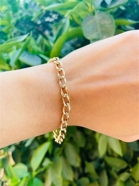 Genuine 14k Gold Curb Bracelet Ladies Gold Bracelet 14k Gold Etsy